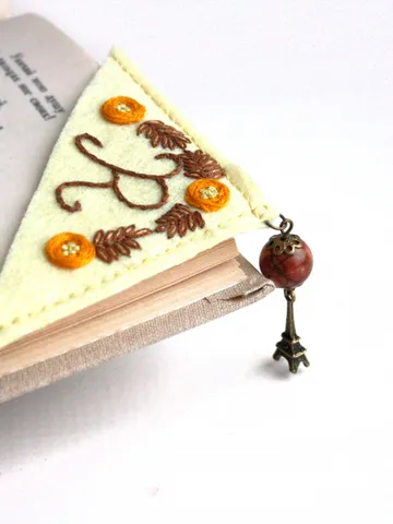 Felt corner bookmark personalized Custom initial bookmark charm Jasper beaded bookmark monogrammed Paris gift for her Bookmark for women $28.90