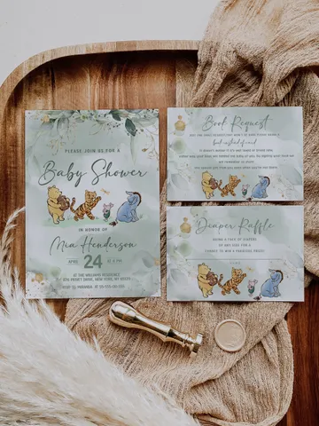 Classic Winnie Pooh Baby Shower Suite; Winnie the Pooh Baby Shower Template; Greenery Flowers Baby Shower Bundle; Baby Shower trend of 2023 $22.65