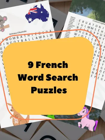 9 Word Search Puzzles on the topic Animals in French