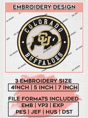 NCAA Colorado Buffaloes Round Logo Embroidery, NCAA Colorado Buffaloes Embroidery Design files, NCAA Teams, NCAA Machine embroidery designs, Digital Download