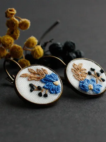 Ukainian small blue floral earrings leverback Handmade tiny forget me not wildflower earrings Black berries cottagecore handmade jewelry $23.87