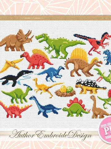 Baby dinosaur cross stitch pattern PDF download Dinosaurs sampler cross stitch chart, Small dinosaur pattern digital PDF Dinosaur gifts #K41 $8.60