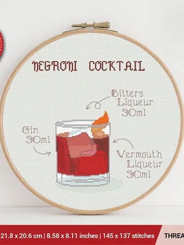 Negroni Cocktail Cross stitch pattern | Embroidery Pattern | Instant Download | Embroidery Designs $5.94