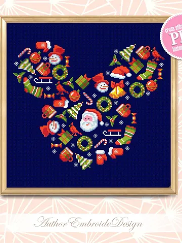 Christmas sampler cross stitch pattern download PDF Mouse Silhouette cross stitch chart, Christmas mouse head digital pattern PDF #N108 $4.70