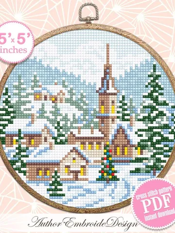 Christmas village cross stitch pattern PDF download Winter landscape cross stitch, Christmas pattern digital PDF, Small snow landscape #N170 $3.95
