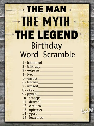 The man The myth The legend Birthday Word Scramble Game,Birthday Games for Him,Adult Birthday Games $1.75