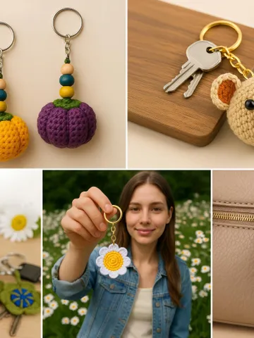 Crochet Charm Set PDF Bundle – 5 Cute Amigurumi Patterns: Pumpkin, Flower, Bear, Bag & Clover DIY Designs