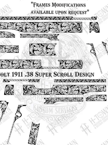 Colt 1911 .38 Super Scroll Engraving Design: Full Pistol Vector Art (Digital Download
