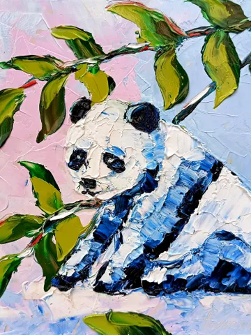 Panda Painting Panda Wall Decor Original Art Impasto Oil Painting Farm Small Artwork Gift 8x8 in by ArtProkopaloSv $100.00