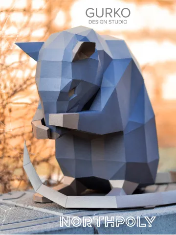 Papercraft Rat Covers His Face, Digital Template, PDF Download, Gurko, 3D Low Poly, Pepakura, DIY Origami Sculpture, Paper Party Decor, Gift $23.00