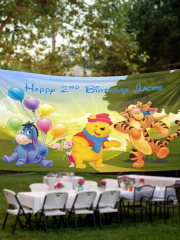 Winnie the Pooh Birthday Banner Personalized Party Backdrop Decoration ikban74 $52.99