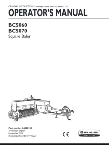 New Holland BC5060, BC5070 Square Baler Operators Manual