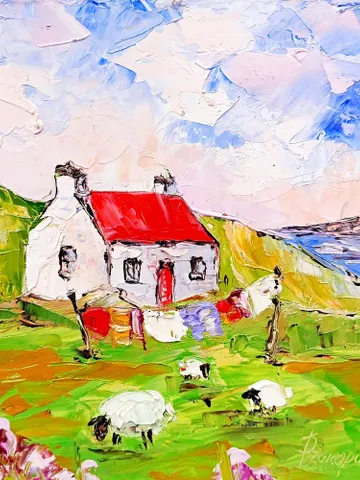 Ireland Painting Sheep Original Art Irish Landscape Oil Painting Farm Small Artwork Gift 8x8 in by ArtProkopaloSv $90.00