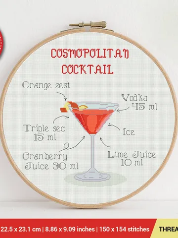 Cocktail Cosmopolitan Cross stitch pattern | Embroidery Pattern | Instant Download | Embroidery Designs $5.94