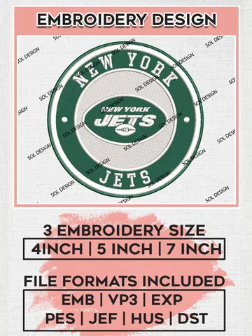 New York Jets Circle Logo Embroidery Design Files, NFL Jets, NFL Logo Embroidery Files, NFL New York Jets Machine Embroidery Design, Digital Downlo