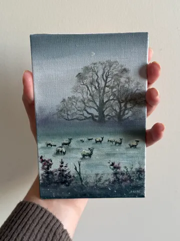 Sheep Original Painting On Canvas Farmcore Art Animal Painting Small Oil Painting Moody Landscape Goblincore Decor $78.00