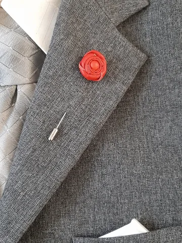Red rose men's lapel pin Leather boutonniere for him, minimalist pin $38.00