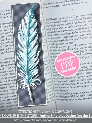 Feather bookmark cross stitch pattern download PDF Modern handmade bookmark digital PDF, Feather cross stitch chart, Bird bookmark #B78 $4.40