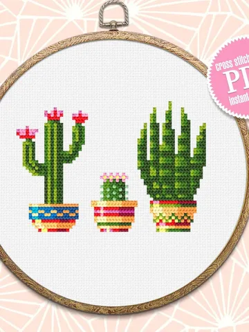 Potted plants cross stitch pattern download PDF, Small floral cross stitch chart, Garden beginner stitch, House plants embroidery PDF #P14 $2.90
