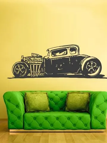 Hot Rod Wall Decal – Classic Car Vinyl Sticker for Garage, Man Cave, Boys Room, Vintage Car Wall Art Removable Retro Muscle Car Decor ik2358 $23.99