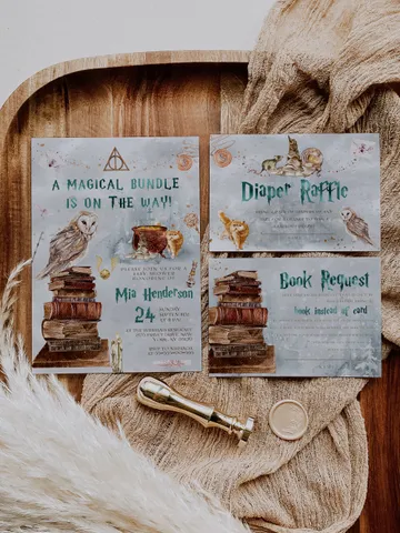Winter Wizarding World Baby Shower Set; Christmas Magic School Baby Shower Template; School of Wizard Baby Shower invitation template; ms7 $22.95