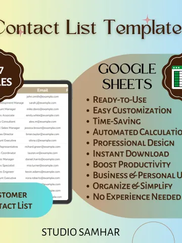 Contact List Template | Google Sheets Contact Log | Client Contact List | Address Book Spreadsheet | Personal & Business Contact Tracker $5.46