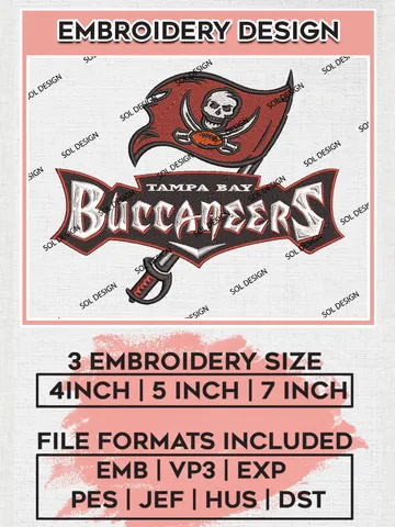 NFL Tampa Bay Buccaneers Embroidery Designs, NFL Buccaneers, NFL Embroidery Designs, NFL Tampa Bay Buccaneers Machine Embroidery Design, Digital Download $6.99