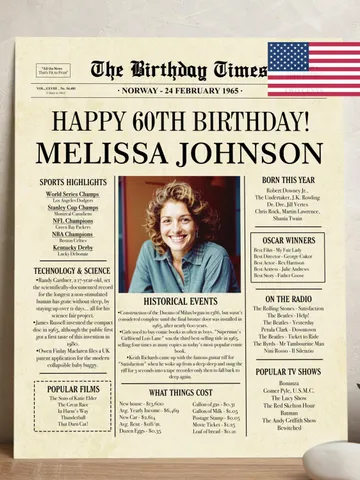 60th Birthday Newspaper Poster for Dad or Mom – Born in 1965 Sign, Back in 1965 Printable Gift, Vintage 60th Birthday Decorations $15.00