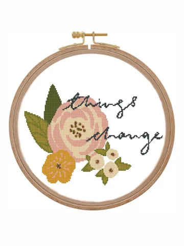 Positive motivational cross stitch pattern counted Pastel floral philosophy quote Things change Xstitch chart inspitational Retro flowers