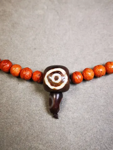 Gandhanra Old 2 Eyed Dzi Guru Bead,T-drilled 3-Hole Mala Bead, Prayer Bead,Connector Bead for Buddhist Bead $149.99