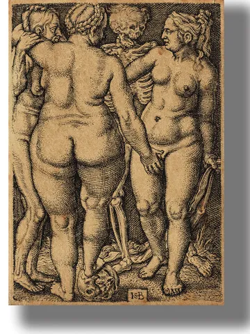 Death and three standing naked women. $21.00