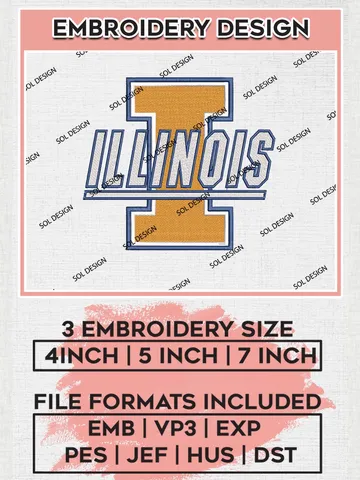 NCAA Illinois Team Writing Logo Machine Embroidery Design, NCAA Illinois Fighting Illini Team Design Design files, NCAA Team Embroidery Designs, NCAA Machine Embroidery Designs, Digital Download $6.99