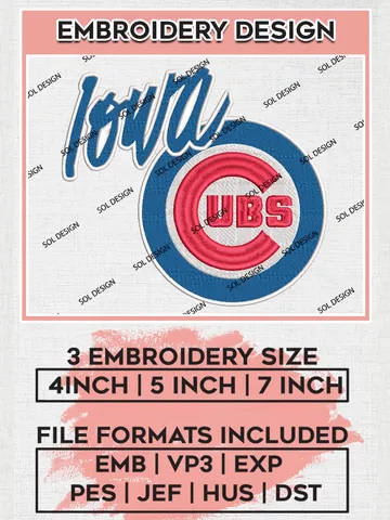 MiLB Iowa Cubs Embroidery Design Files, MiLB Iowa Cubs Logo, Minor League Baseball Logo Embroidery Designs, MiLB embroidery designs, Machine embroidery designs, Digital Download $6.99