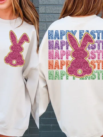 Trendy Easter Bunny, Sparkly Faux Sequins Easter Png, Happy Easter png, Cute Easter Day Shirt Design, Trendy Easter Back and Pocket $3.62