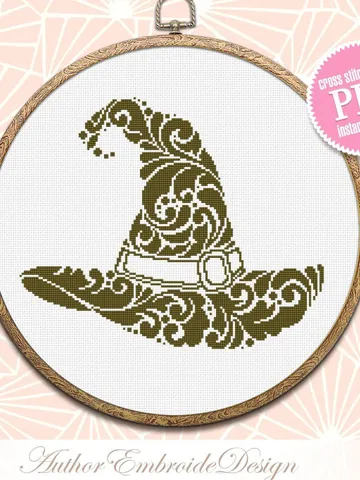 Halloween witch hat mandala cross stitch pattern PDF download Wizard hat cross stitch, Fantasy hat embroidery PDF, Vintage hat pattern #M212 $4.60