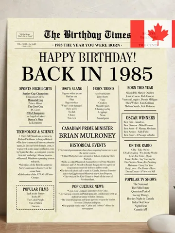 Back in 1985 CANADA | 1985 Birthday Newspaper Sign Canadian | 1985 Birthday Poster | 1985 Birthday Gift | back in 1985 canadian poster $7.00