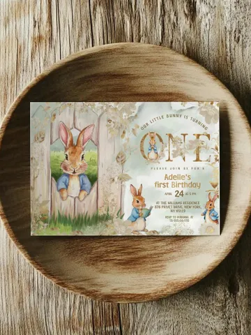 Editable and Printable Invitation template for 1st Baby Birthday party in Peter Rabbit style instant download and unlimited access pr888 $12.78