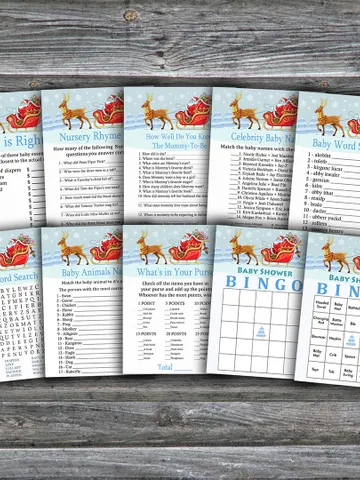Santa carriage baby shower games bundle,Christmas Baby Shower games package,Fun Baby Shower Games,9 Printable Games-273 $5.95