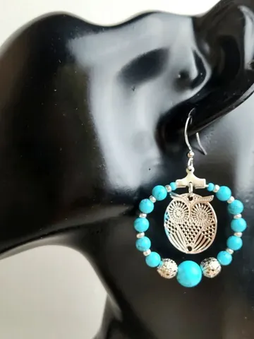Turquoise ring earrings with owl dangle albinabeadart $50.00
