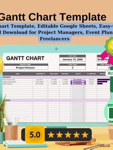 Gantt Chart Template, Editable Google Sheets, Easy-to-Use, Digital Download for Project Managers, Event Planners, Freelancers $5.46