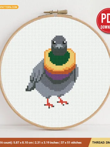 Bread Head Pigeon Cross stitch pattern, Pigeon Counted, bird, Funny, tiny chart, beginner counted, modern, gift DIY, embroidery, instant PDF $4.29
