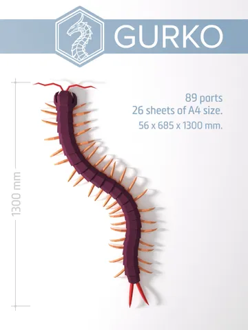 Scolopendra Papercraft, Centipede, Digital Template, PDF Download, Gurko, 3D Low Poly, Pepakura, DIY Origami Sculpture, Paper Decor, Gift $24.00