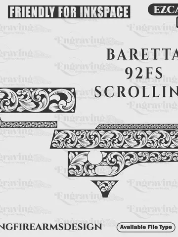 Baretta 92 FS Scroll Design Svg,lasercut,laserengraving,fiberlaser,engravingfiles,laserpattern,engravingdesign,engravingpattern,metalart $59.99