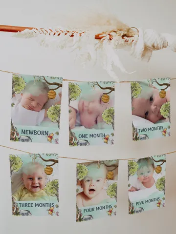 Editable Photo Banner one year garland Winnie the Pooh First Birthday Photo Banner Garland; Hundred Acre Wood Party; Instant Download; wp5