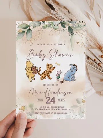 Classic Winnie Pooh Baby Shower Invitation; Pooh Baby Shower Editable Template; Girl Pink Flowers Baby Shower; Baby Shower trend of 2023 $12.78