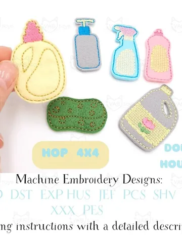 Dollhouse Hygiene Set ITH Embroidery Design Pattern, Miniature Felt Bottles Sponge, Bathroom Pretend Play Toy Digital File