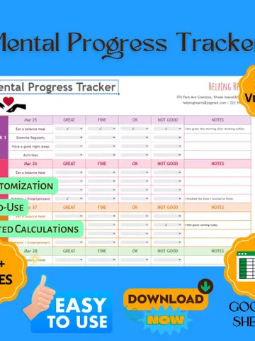 Mental Progress Tracker Template, Mood & Goal Tracking Tool for Personal Development and Mindset Growth, Google Sheets, Digital Download $8.26