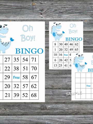 Blue Dinosaur bingo cards,Dinosaur bingo game,Dinosaur printable bingo cards,60 Bingo Cards,INSTANT DOWNLOAD--207 $3.95