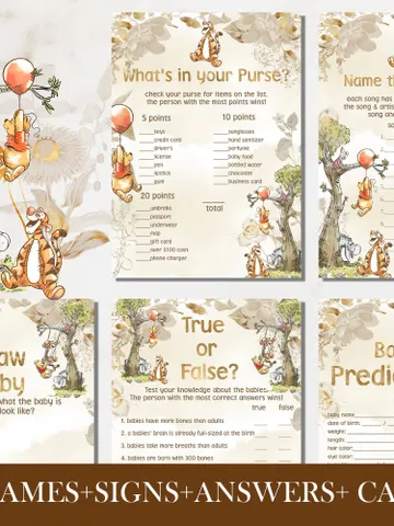 Winnie the Pooh Baby Shower Games; Winnie the Pooh Inspired; Printable Pooh Baby Shower Party Games; Honey Bear Shower Games; poom77 $16.26
