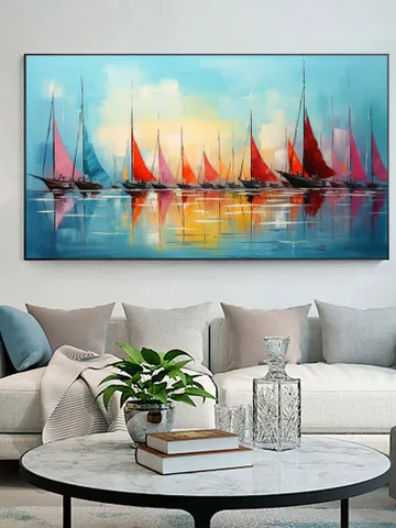 Original Sailboats Painting on Canvas, Large Wall Art, Abstract Colorful Painting, Ocean Art, Living room Wall Decor, Custom Painting $101.52